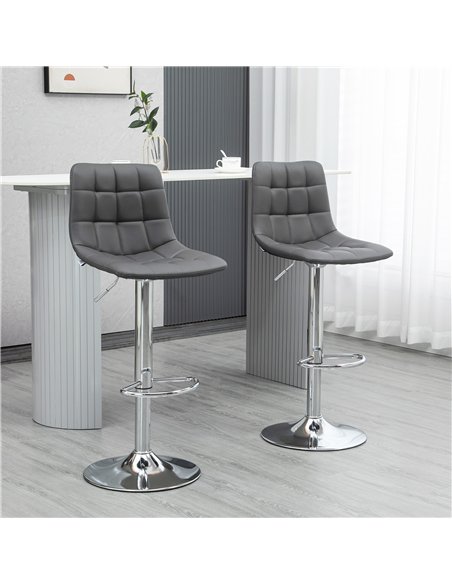 HOMCOM Adjustable Bar Stools Set of 2, Swivel PU Leather Upholstered Barstools with Tufted Seat and Back, Breakfast Bar Chairs f