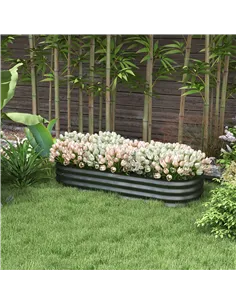 Outsunny Galvanised Raised Garden Bed, Metal Planter Box with Safety Edging, for Flowers, Herbs, Succulents, Dark Grey 2