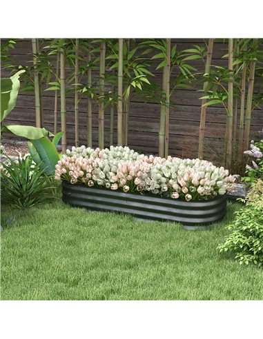 Outsunny Galvanised Raised Garden Bed, Metal Planter Box with Safety Edging, for Flowers, Herbs, Succulents, Dark Grey