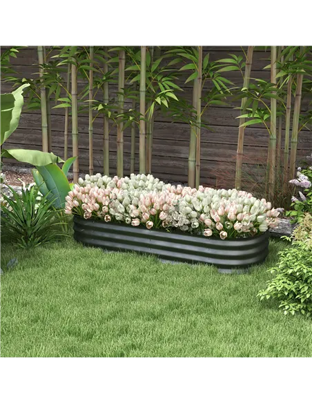Outsunny Galvanised Raised Garden Bed, Metal Planter Box with Safety Edging, for Flowers, Herbs, Succulents, Dark Grey