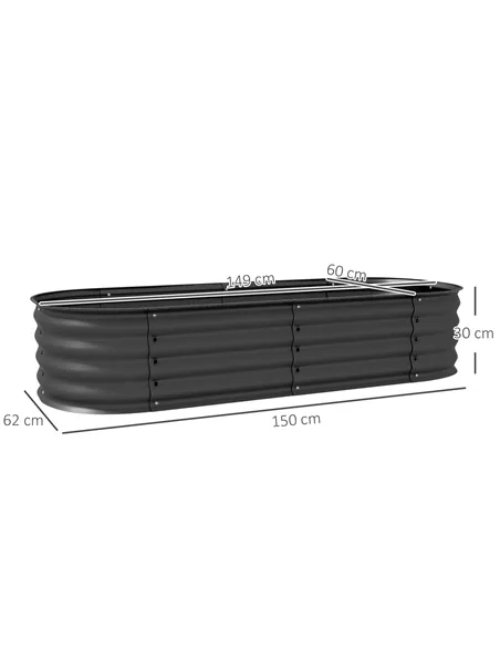 Outsunny Galvanised Raised Garden Bed, Metal Planter Box with Safety Edging, for Flowers, Herbs, Succulents, Dark Grey
