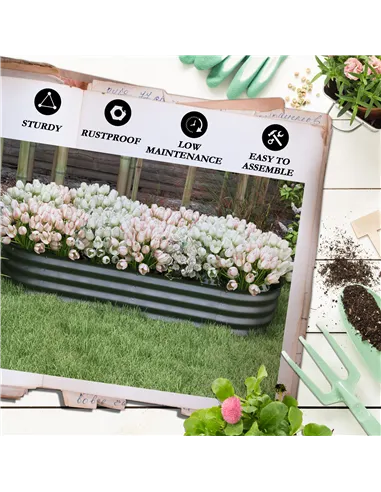 Outsunny Galvanised Raised Garden Bed, Metal Planter Box with Safety Edging, for Flowers, Herbs, Succulents, Dark Grey