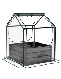 Outsunny 61 x 61cm Garden Planter Bed, with Cover - Grey