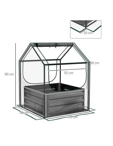 Outsunny 61 x 61cm Garden Planter Bed, with Cover - Grey