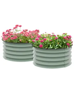 Outsunny Set of 2 Raised Garden Bed, Metal Planter Box with Safety Edging, Easy-to-assemble Stock Tank, Green