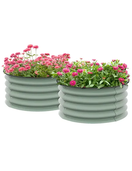 Outsunny Set of 2 Raised Garden Bed, Metal Planter Box with Safety Edging, Easy-to-assemble Stock Tank, Green
