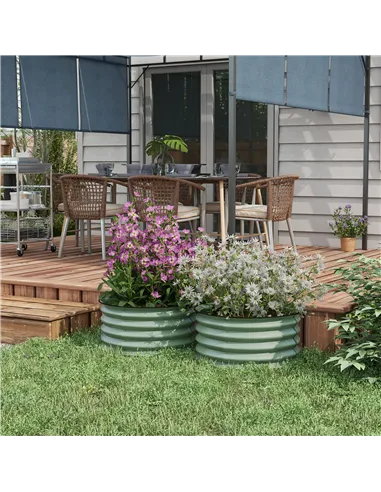 Outsunny Set of 2 Raised Garden Bed, Metal Planter Box with Safety Edging, Easy-to-assemble Stock Tank, Green