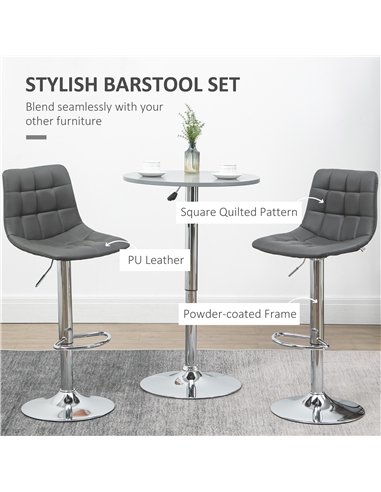 HOMCOM Adjustable Bar Stools Set of 2, Swivel PU Leather Upholstered Barstools with Tufted Seat and Back, Breakfast Bar Chairs f