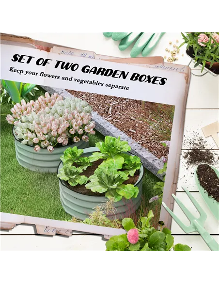 Outsunny Set of 2 Raised Garden Bed, Metal Planter Box with Safety Edging, Easy-to-assemble Stock Tank, Green