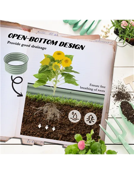 Outsunny Set of 2 Raised Garden Bed, Metal Planter Box with Safety Edging, Easy-to-assemble Stock Tank, Green