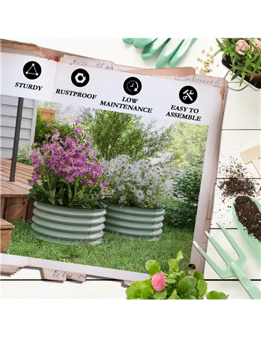 Outsunny Set of 2 Raised Garden Bed, Metal Planter Box with Safety Edging, Easy-to-assemble Stock Tank, Green