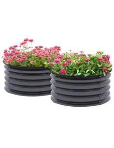Outsunny Set of 2 Raised Garden Bed, Metal Planter Box with Safety Edging, Easy-to-assemble Stock Tank, Dark Grey
