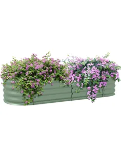 Outsunny Galvanised Raised Garden Bed, Metal Planter Box with Safety Edging, for Flowers, Herbs, Succulents, Green