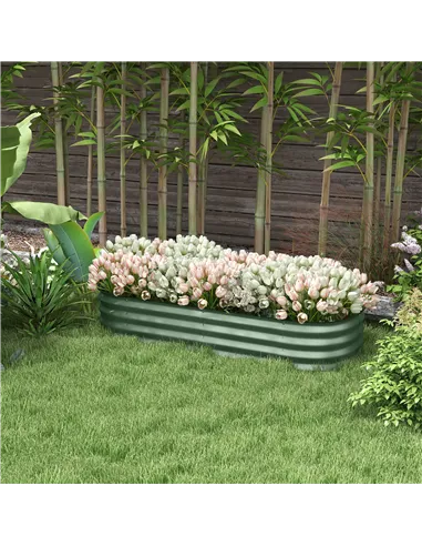 Outsunny Galvanised Raised Garden Bed, Metal Planter Box with Safety Edging, for Flowers, Herbs, Succulents, Green