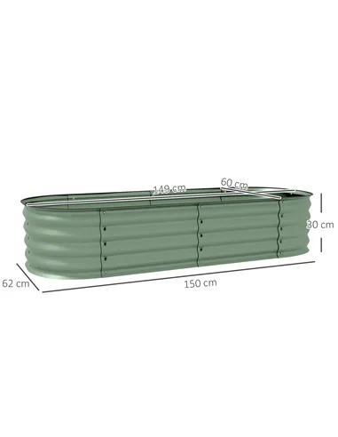 Outsunny Galvanised Raised Garden Bed, Metal Planter Box with Safety Edging, for Flowers, Herbs, Succulents, Green