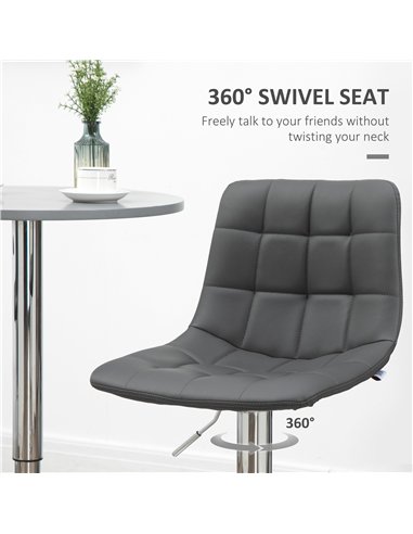 HOMCOM Adjustable Bar Stools Set of 2, Swivel PU Leather Upholstered Barstools with Tufted Seat and Back, Breakfast Bar Chairs f