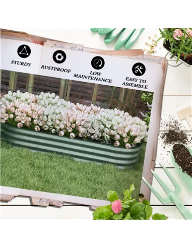 Outsunny Galvanised Raised Garden Bed, Metal Planter Box with Safety Edging, for Flowers, Herbs, Succulents, Green