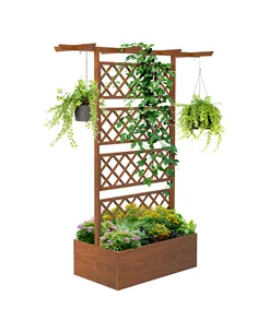 Outsunny Wooden Trellis Planter Box, Raised Garden Bed to Grow Vegetables, Herbs and Flowers, Orange