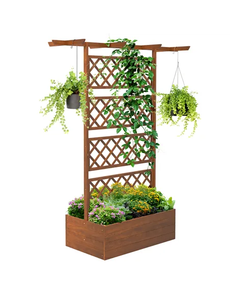 Outsunny Wooden Trellis Planter Box, Raised Garden Bed to Grow Vegetables, Herbs and Flowers, Orange