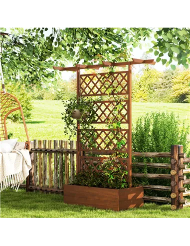 Outsunny Wooden Trellis Planter Box, Raised Garden Bed to Grow Vegetables, Herbs and Flowers, Orange