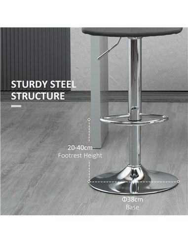 HOMCOM Adjustable Bar Stools Set of 2, Swivel PU Leather Upholstered Barstools with Tufted Seat and Back, Breakfast Bar Chairs f