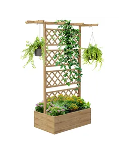 Outsunny Wooden Trellis Planter Box, Raised Garden Bed to Grow Vegetables, Herbs and Flowers, Natural Tone