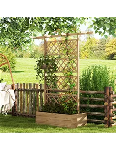 Outsunny Wooden Trellis Planter Box, Raised Garden Bed to Grow Vegetables, Herbs and Flowers, Natural Tone 2