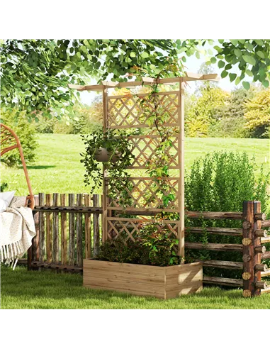 Outsunny Wooden Trellis Planter Box, Raised Garden Bed to Grow Vegetables, Herbs and Flowers, Natural Tone