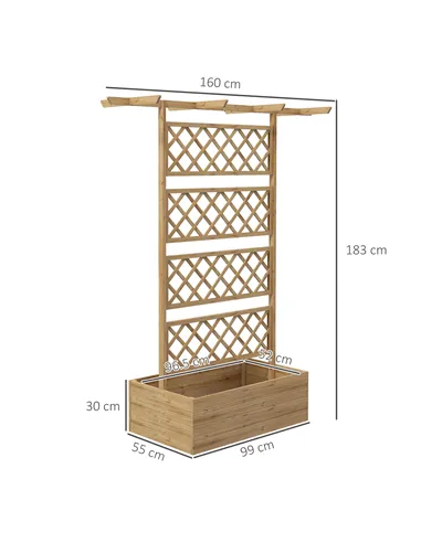 Outsunny Wooden Trellis Planter Box, Raised Garden Bed to Grow Vegetables, Herbs and Flowers, Natural Tone