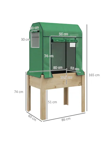 Outsunny Wooden Planter Box with PE Greenhouse Cover and Bed Liner, Raised Garden Bed for Vegetables, Flowers, Herbs
