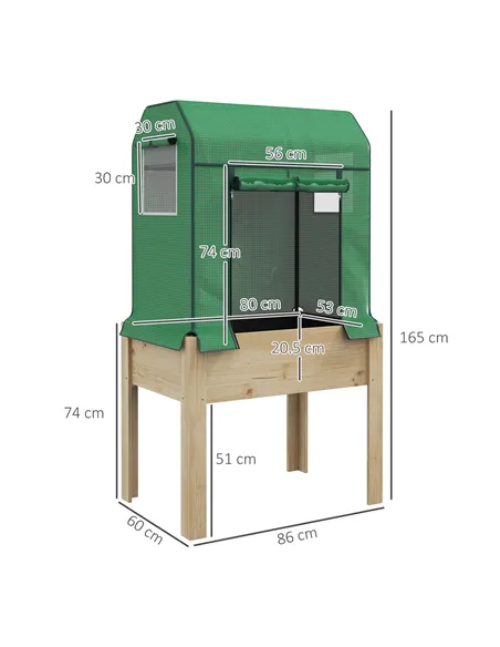 Outsunny Wooden Planter Box with PE Greenhouse Cover and Bed Liner, Raised Garden Bed for Vegetables, Flowers, Herbs