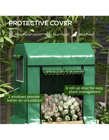 Outsunny Wooden Planter Box with PE Greenhouse Cover and Bed Liner, Raised Garden Bed for Vegetables, Flowers, Herbs