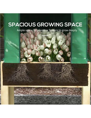 Outsunny Wooden Planter Box with PE Greenhouse Cover and Bed Liner, Raised Garden Bed for Vegetables, Flowers, Herbs