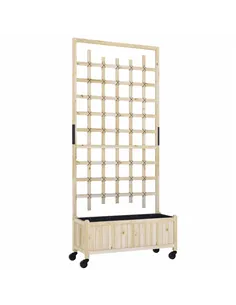 Outsunny Wooden Trellis Planter, Raised Garden Bed with Wheels, to Climb and Grow Vegetables, Herbs and Flowers, Natural