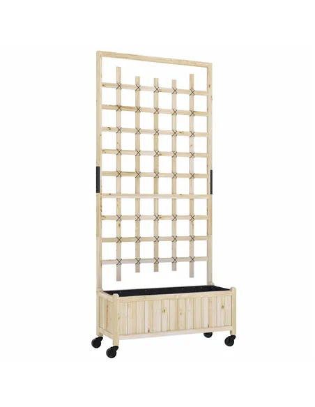 Outsunny Wooden Trellis Planter, Raised Garden Bed with Wheels, to Climb and Grow Vegetables, Herbs and Flowers, Natural