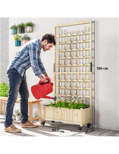 Outsunny Wooden Trellis Planter, Raised Garden Bed with Wheels, to Climb and Grow Vegetables, Herbs and Flowers, Natural