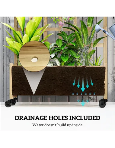 Outsunny Wooden Trellis Planter, Raised Garden Bed with Wheels, to Climb and Grow Vegetables, Herbs and Flowers, Natural