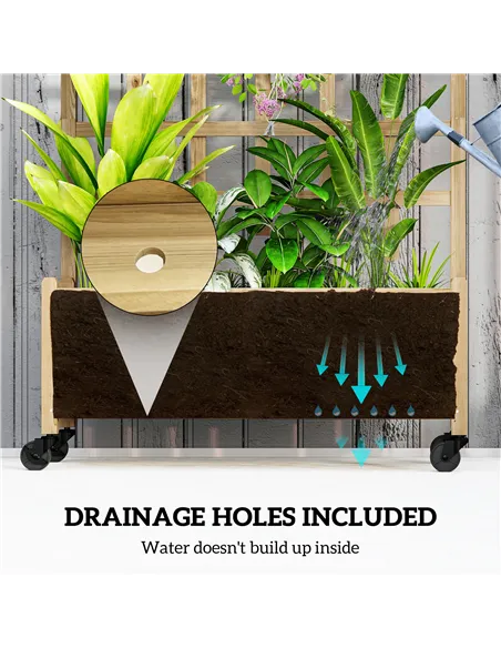 Outsunny Wooden Trellis Planter, Raised Garden Bed with Wheels, to Climb and Grow Vegetables, Herbs and Flowers, Natural