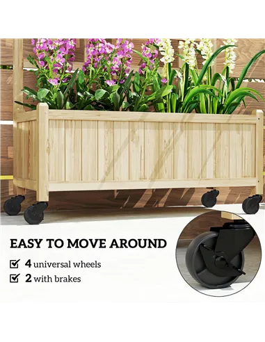 Outsunny Wooden Trellis Planter, Raised Garden Bed with Wheels, to Climb and Grow Vegetables, Herbs and Flowers, Natural