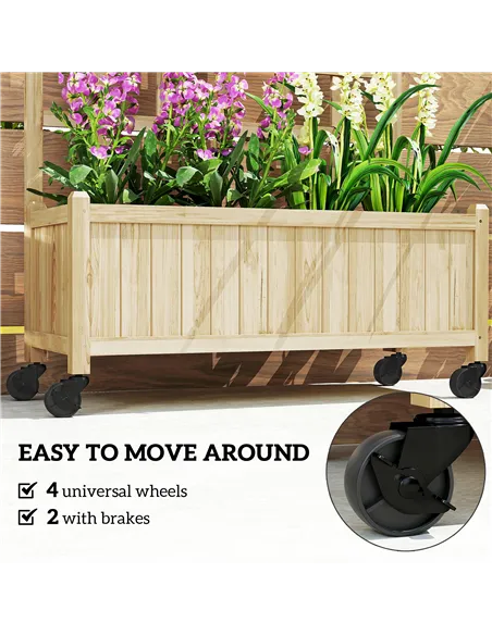 Outsunny Wooden Trellis Planter, Raised Garden Bed with Wheels, to Climb and Grow Vegetables, Herbs and Flowers, Natural