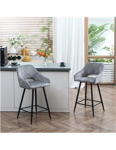HOMCOM Bar Stools Set of 2, Velvet-Touch Fabric Counter Height Bar Chairs, Kitchen Stools with Steel Legs for Dining Area, Kitch 2