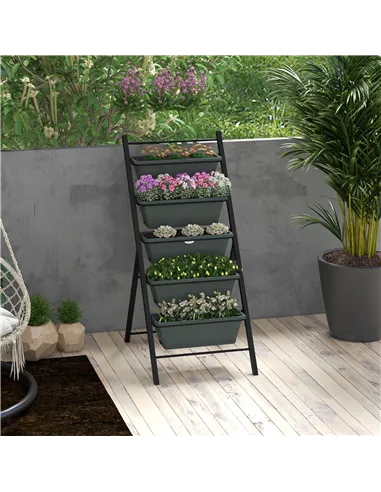 Outsunny 5-Tier Vertical Raised Garden Planter with 5 Container Boxes, Outdoor Plant Stand for Vegetable Flowers, Grey