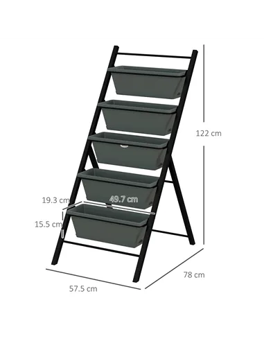 Outsunny 5-Tier Vertical Raised Garden Planter with 5 Container Boxes, Outdoor Plant Stand for Vegetable Flowers, Grey