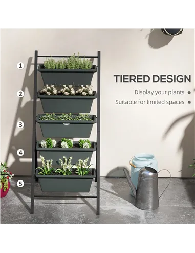 Outsunny 5-Tier Vertical Raised Garden Planter with 5 Container Boxes, Outdoor Plant Stand for Vegetable Flowers, Grey