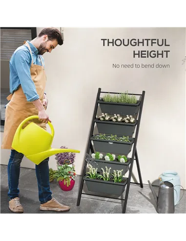 Outsunny 5-Tier Vertical Raised Garden Planter with 5 Container Boxes, Outdoor Plant Stand for Vegetable Flowers, Grey