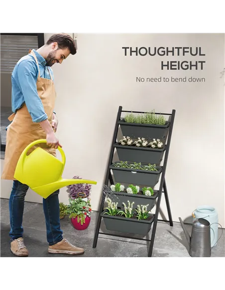 Outsunny 5-Tier Vertical Raised Garden Planter with 5 Container Boxes, Outdoor Plant Stand for Vegetable Flowers, Grey