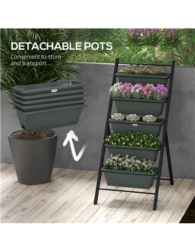 Outsunny 5-Tier Vertical Raised Garden Planter with 5 Container Boxes, Outdoor Plant Stand for Vegetable Flowers, Grey