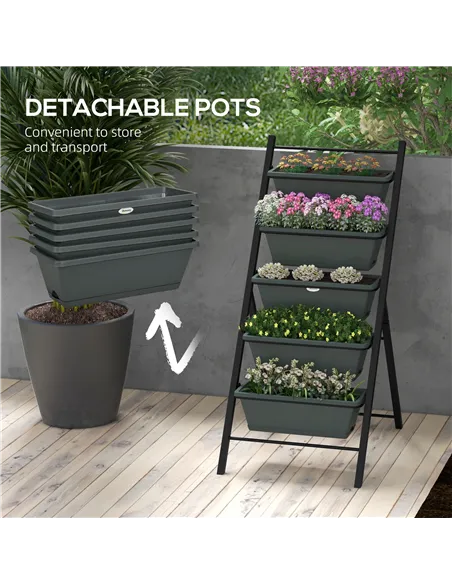 Outsunny 5-Tier Vertical Raised Garden Planter with 5 Container Boxes, Outdoor Plant Stand for Vegetable Flowers, Grey