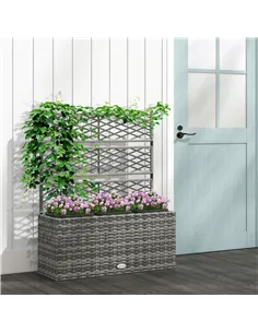 Outsunny 33L Garden PE Rattan Planter with Trellis, Free Standing Flower Raised Bed for Garden, Garden Planter for Climbing Plan 2