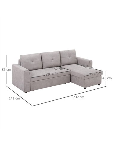 HOMCOM Linen-Look 'L' Storage Sofa Bed - Light Grey
